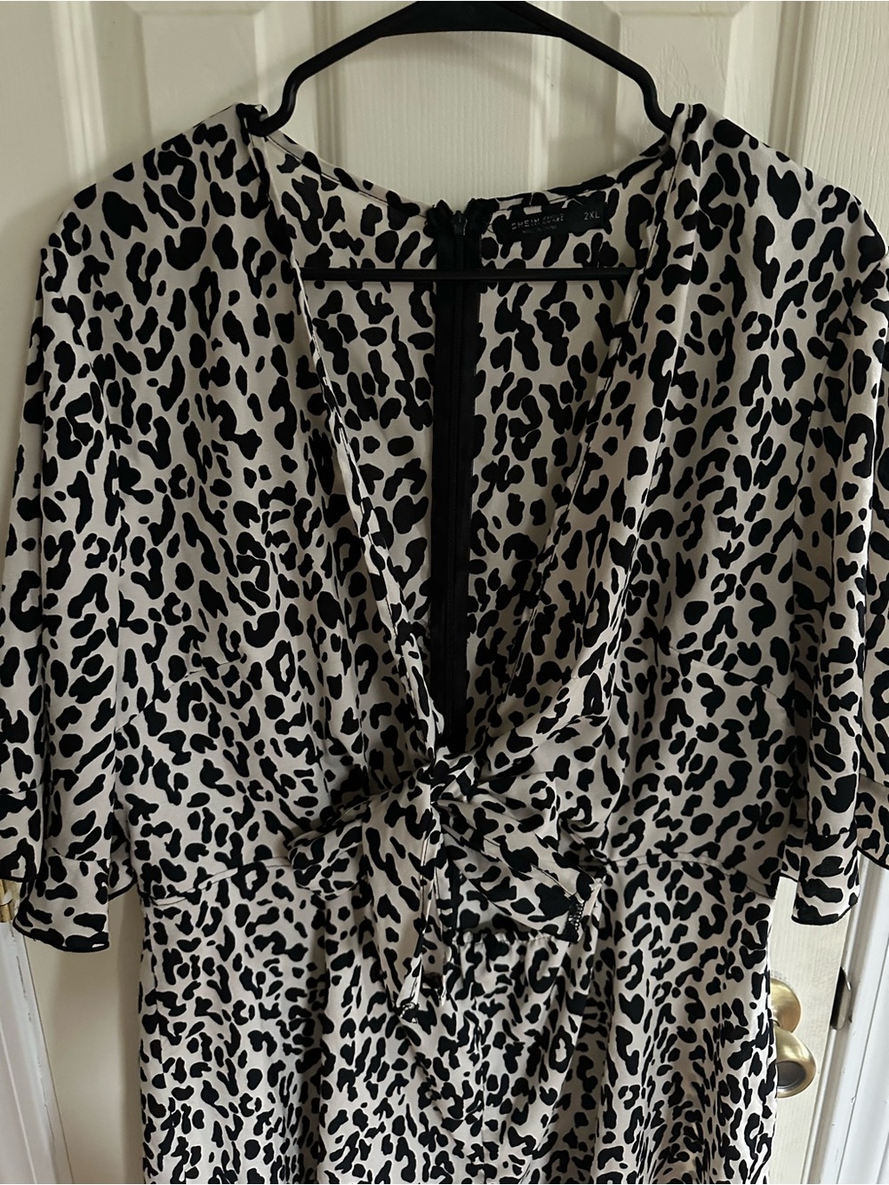 Black and White Leopard Print Tie-Front Romper